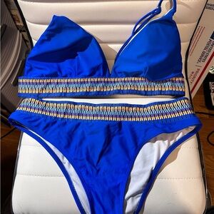 Blue Women's Swimwear with Gold Accents